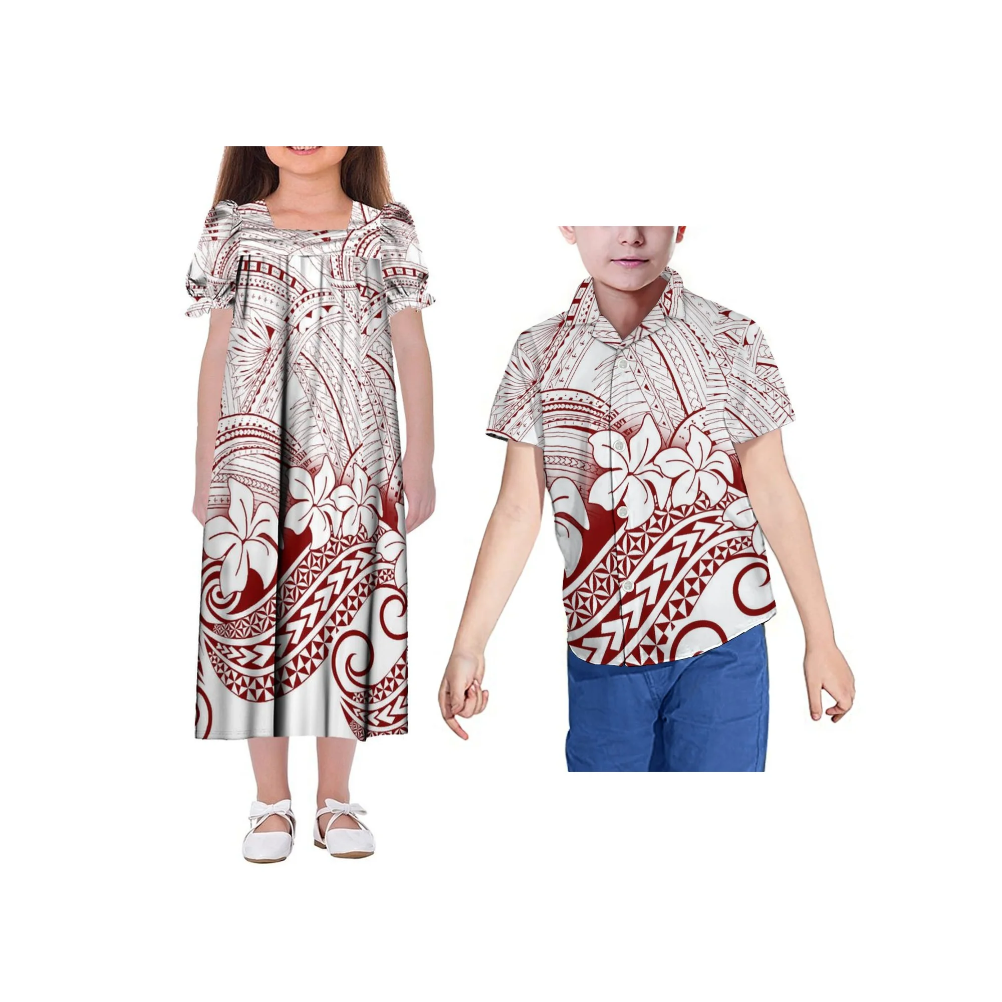 New Summer Micronesia Mumu For Girls Polynesian Design Girls Dress Kids Puff Sleeve Puffy Kids Clothes