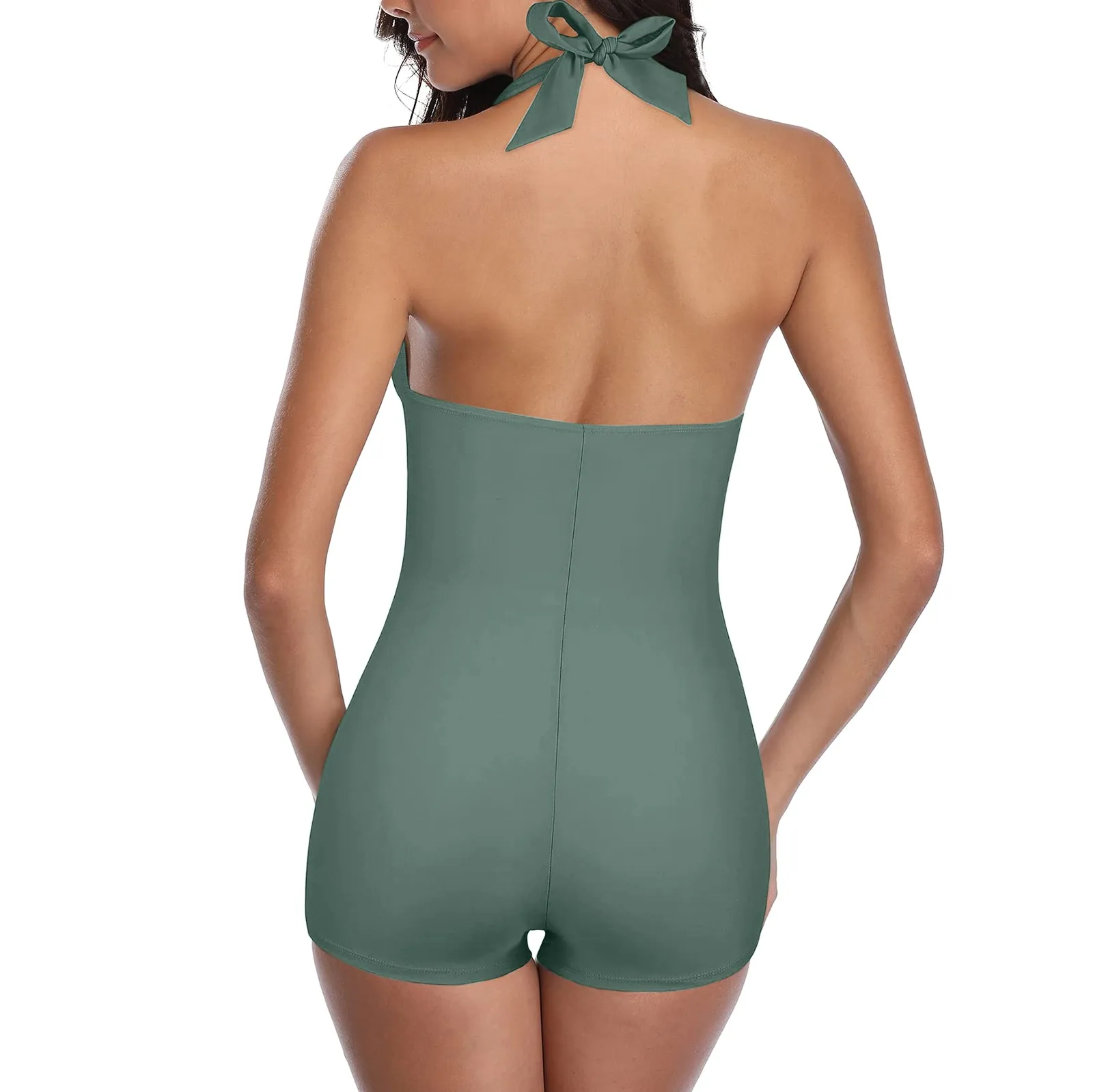 New Swimsuit Women\'s Multi Color Suspender Backless Solid Conservative Large Swimsuit Tropical Print Color Changing Shorts