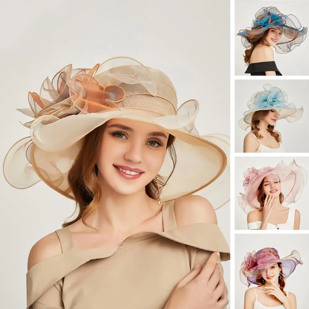 

Sun Hat Sunscreen Royal Mesh Pedal Edge See-through Decorative Multi Layers Anti-UV Flower Decor Women Flat Cap Headwear