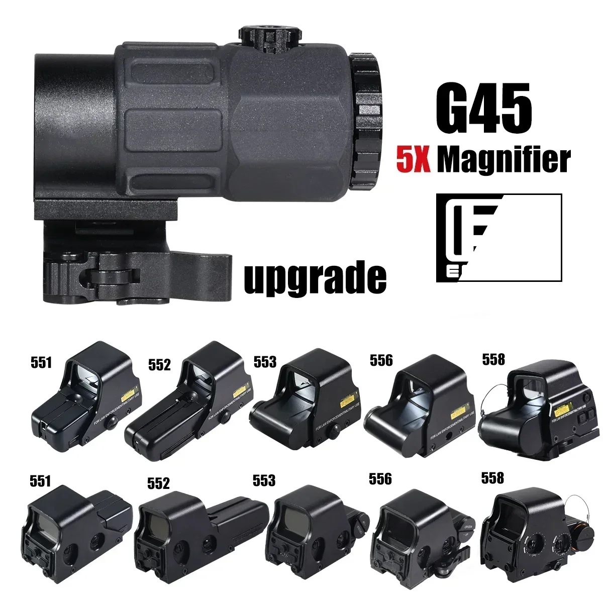Eotech 558 Holographic Collimator Red Dot Sight G43/G33 3X G45 5X Magnifier Airsoft Equipments Hunting W/20mm Mount& QD Lever 6