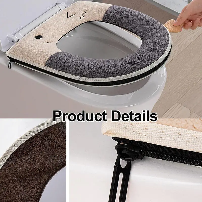 

New Toilet Seat Cover Winter Thickened Plush Home Universal Seat Cushion With Zipper And Handle Soft Warm Bathroom Accessories