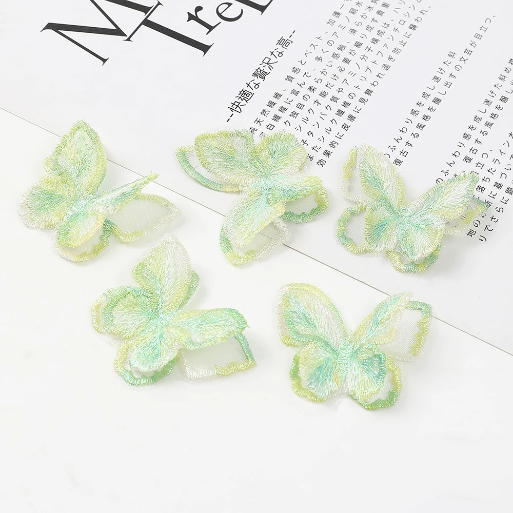 10 Stück doppelte Stickerei Schmetterling Spitze Applikation Nähen auf Braut Hochzeit Abend Organza Patch handgemachte Handwerk Blumen Zubehör – Detail 13