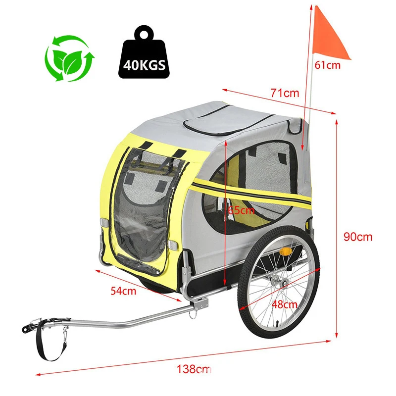 20 Inch Inflatable Wheel Pet Bike Trailer, Aluminum Rim Wheels And Steel Frame Bicycle Cart Dog Carrier