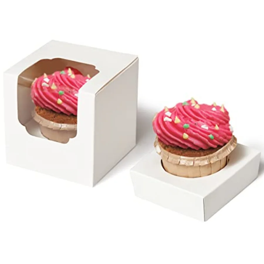 Cupcake Boxes 200 Pcs Bulk white Individual Cupcake Box Single Cupcake Containers Paper Holders with Inserts and Window for Muf
