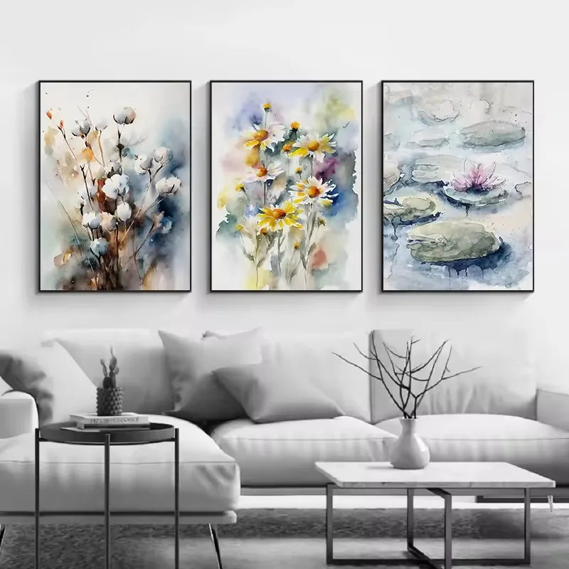 Wildflower Meadow Watercolor Canvas Art - Daisy, Thistle, Forget-Me-Not & Daffodil Wall Decor