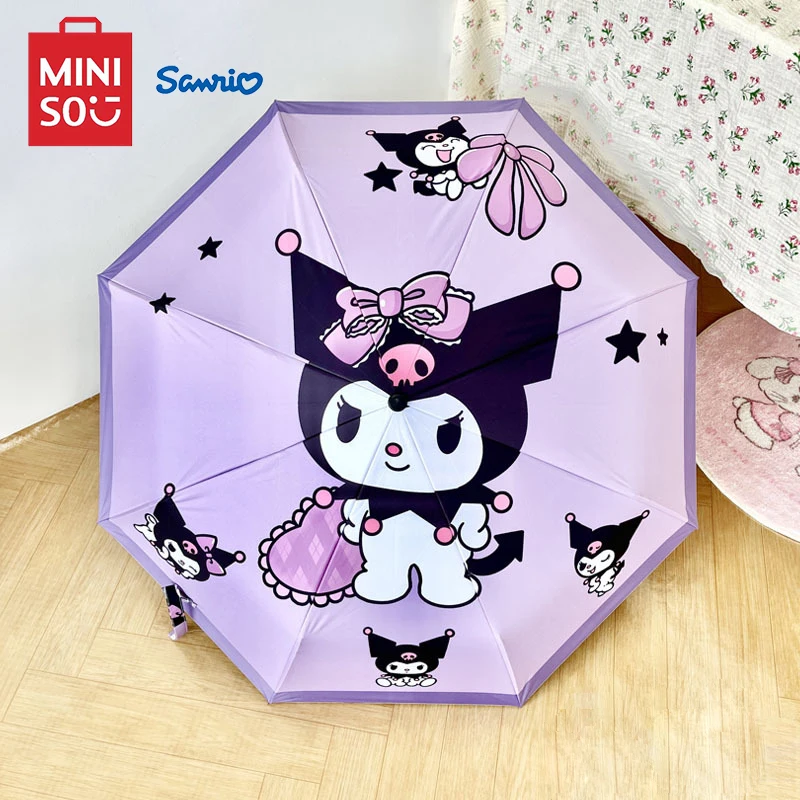 

MINISO Kuromi автоматический складной зонт УФ Блокировка утолщенный мультяшный кавайный женский усиленный ветрозащитный маленький телефон