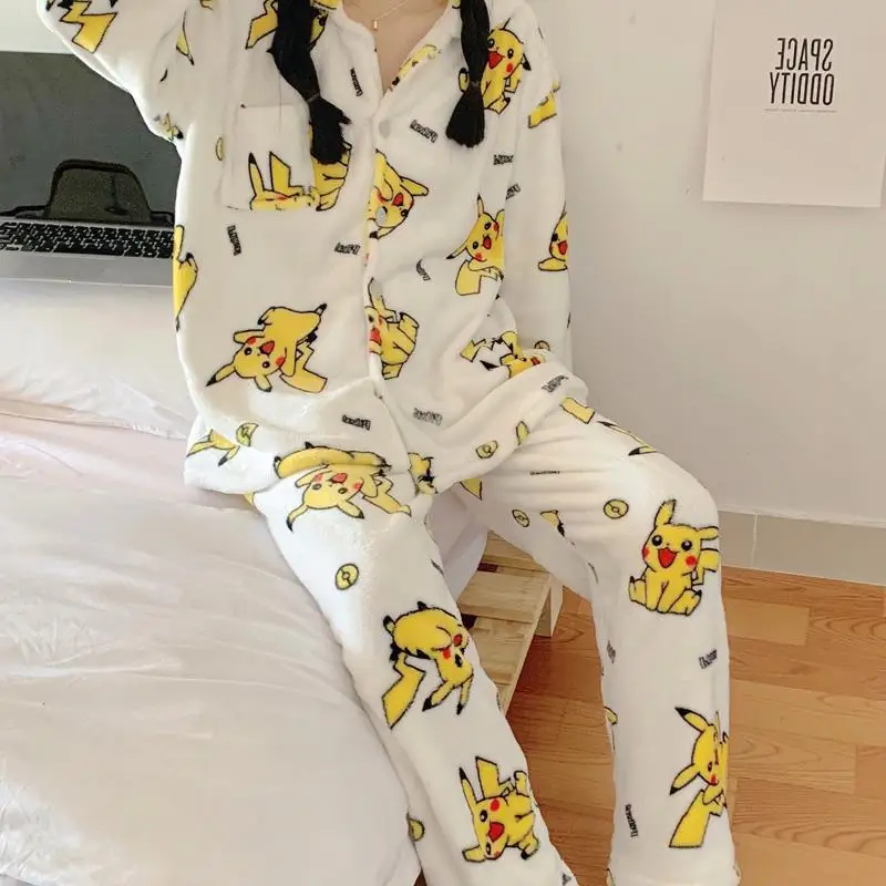 Pokemon Pajamas Anime Pikachu Hooded Girl Boys Plush Thicken Tracksuit Suit  Long Sleeves Trousers Cute Child Pajamas Wholesale - AliExpress