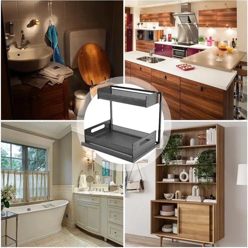 1pc Under Sink Organizer, 2-Tier L-Shape Sliding Drawer Type Under Sink  Organizers And Storage, Under Countertop Storage Basket, Pull-Out Type  Cabinet