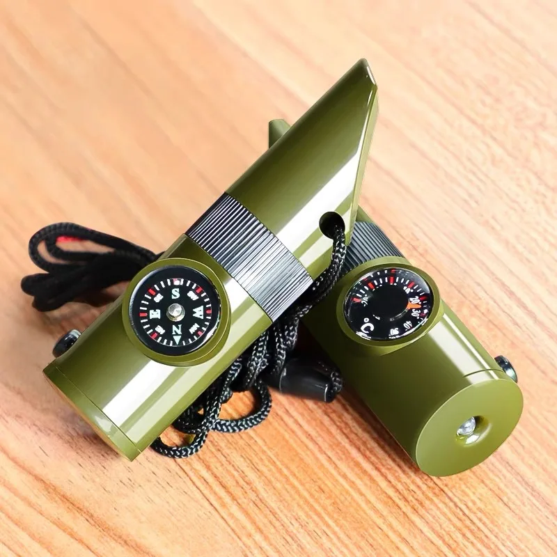 7in1 Emergency Survival Whistle Compass Multifunction Tool Magnifier Flashlight Storage Container Thermometer for Camping Hiking survival whistle