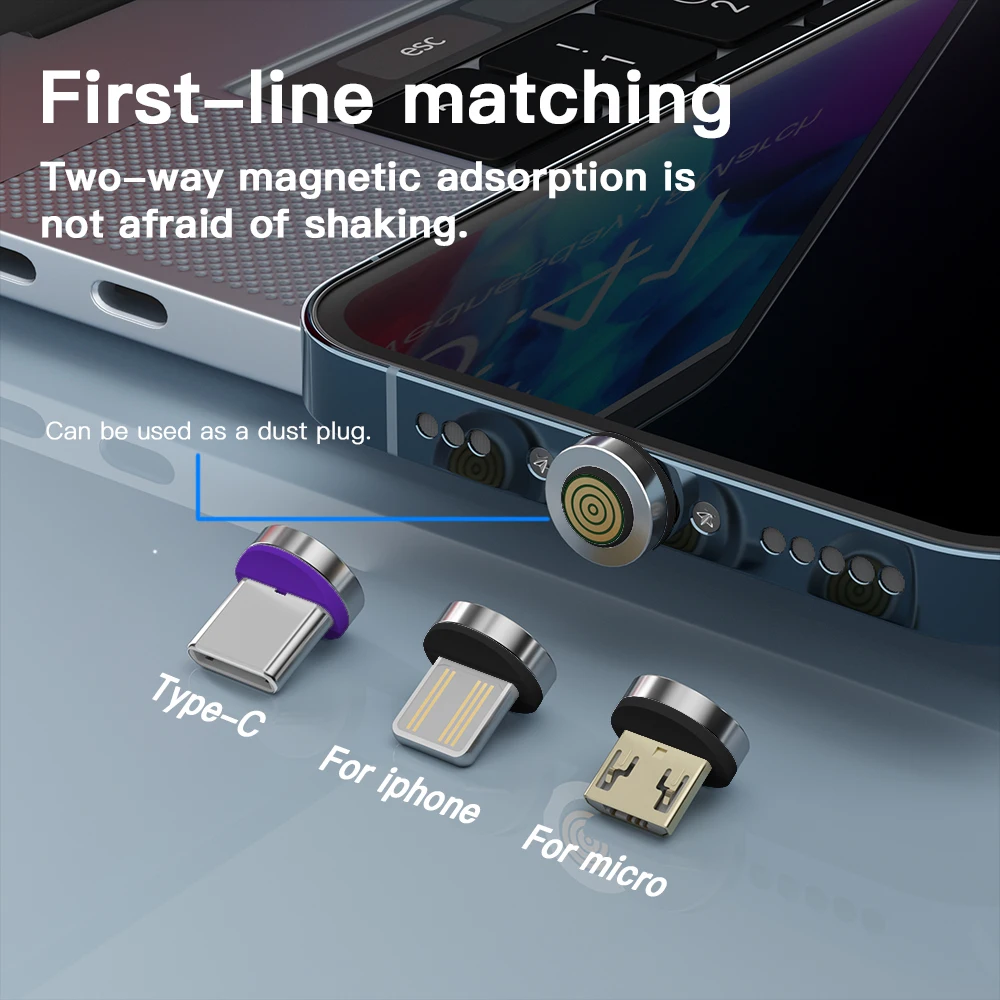 VAFOTON Cavo di ricarica magnetico USB C a 9 pin 2 m, ricarica rapida PD 60 W Cavo di ricarica magnetico, cavo magnetico a 540° per Type C/Micro USB VAFOTON Cavo di ricarica magnetico USB C a 9 pin 2 m, ricarica rapida PD 60 W Cavo di ricarica magnetico, cavo magnetico a 540° per Type C/Micro USB