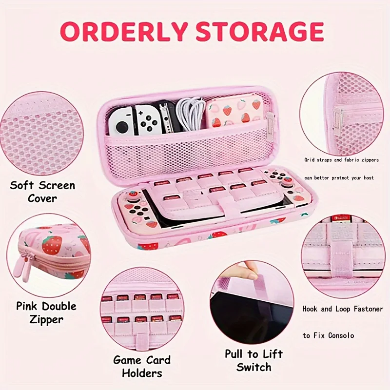 Carrying Case For Nintendo Switch Ns/Switch OLED Model，Hard portable travel case suitable  strawberry themed switch accessories 5