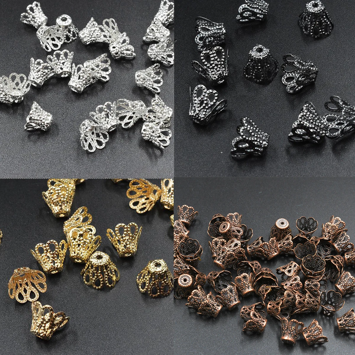 

FLTMRH 5mmx7mm 7mmx8mm 8mmx10mm 12mmx15mm Beads Alloy Beads Caps Flower Silver color