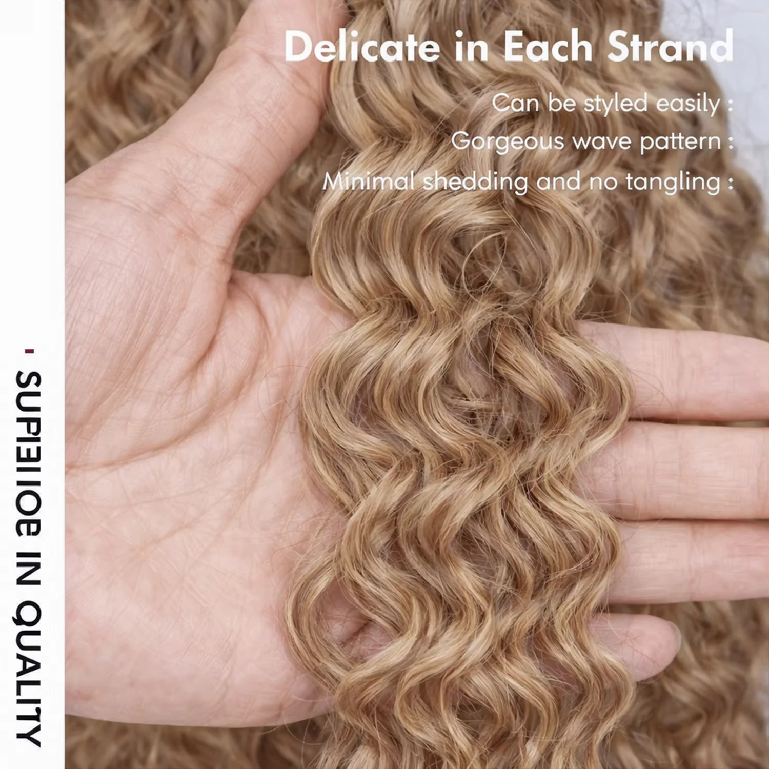 Honey Blonde Burmese Curly Crochet Human Hair Color #27 Deep Wave Pre-Separated Feather Crochet Hair Extensions Braids For Women 3
