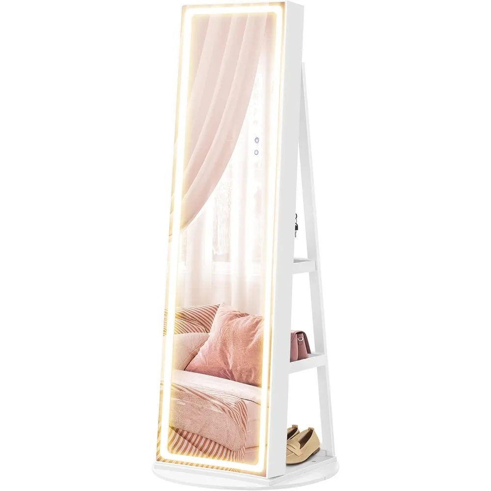 

SONGMICS LED Mirror Jewelry Cabinet Standing, Lockable Jewelry Armoire with Full-Length Mirror and Adjustable LED Lights, Space