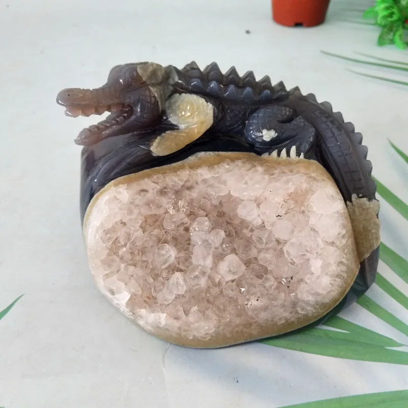 Natural Agate Stone Crystal Druzy Geode Crocodile Statue Home Decor Amethyst Crab Room Decoration Ornament 6