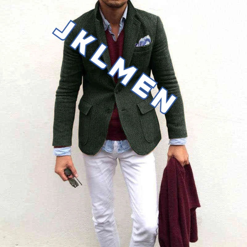 Men's Suit Jacket Herringbone Tweed Wool Jacket Winter Warm Short Jacket Retro Slim Fit Men Blazer  Coat Only