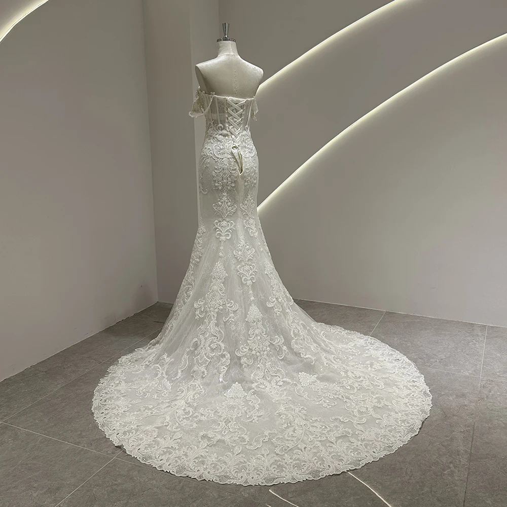 SL-9565 SuLi Customized Off the Shoulder Bride Mermaid Wedding Dress Lace Beading Bridal Gown