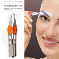 1PC LED Eyebrow Tweezer Oblique Tip Stainless Steel Eyebrow Trimming Clip Eye Hair Removal Prune False Eyelash Clamp Makeup Tool 1