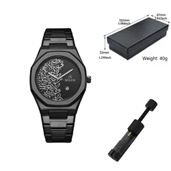 Luxury Gold Men's Stainless Steel Watch - High - Quality Creative Design with Date Function (Black)