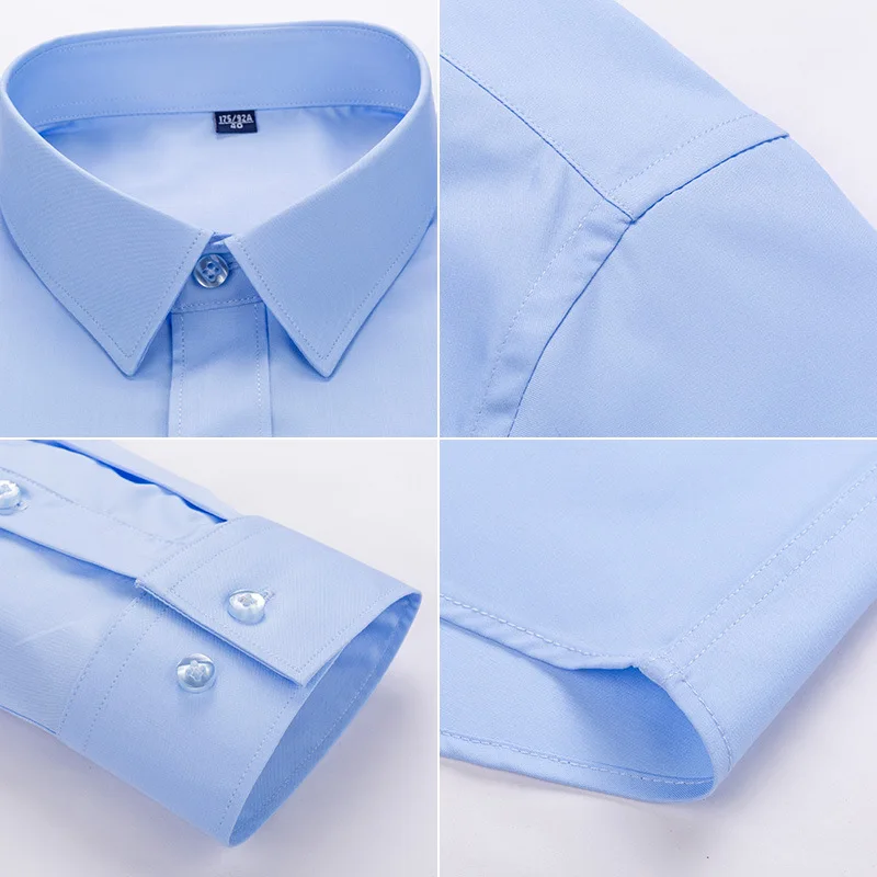 Long Sleeve Shirt 4XL 5XL 6XL 7XL 8XL Bamboo Fiber Plaid Shirt Striped Blue Casual Business Longsleeve Shirt For Men Streetwear Slim Fit