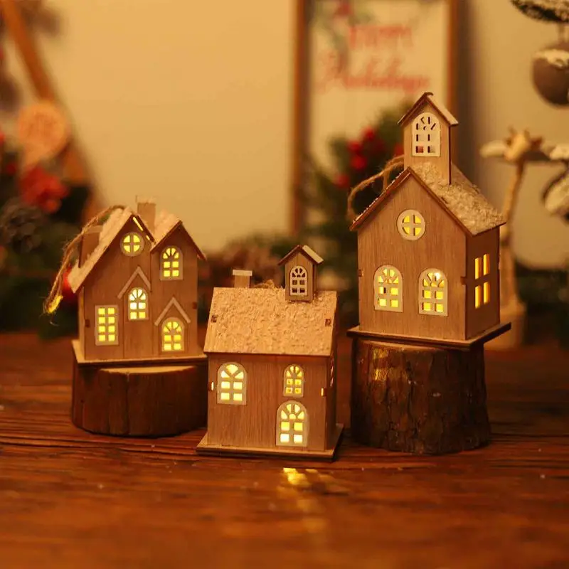 

Luminous Christmas Houses Village Snow House Figurine Multifunctional Glowing Scene Desktop Miniature Ornament For HomeSupplies