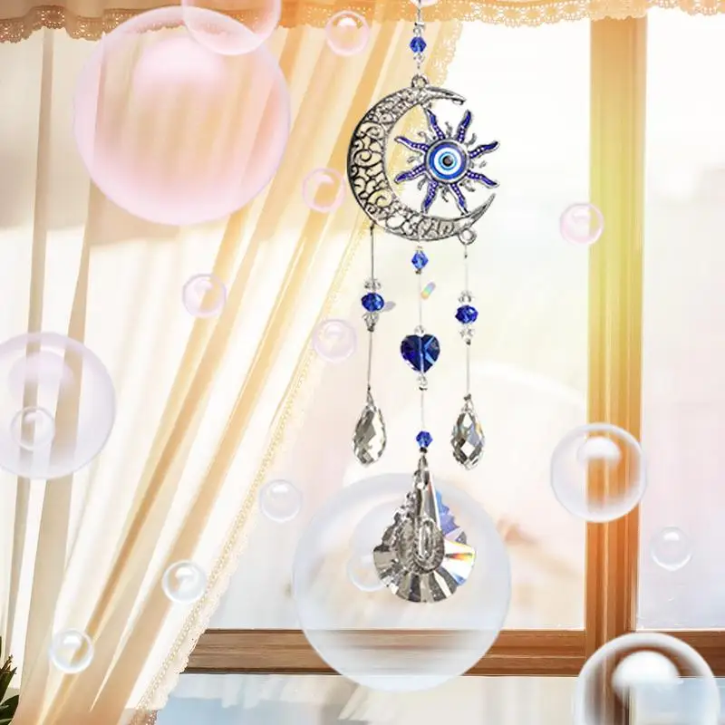 Aesthetic Evil Eye Sun Catcher Window Rainbow Art Ornament Flower Shape Rainbow Art Ornament Crystal Prism Decor For Garden Tree