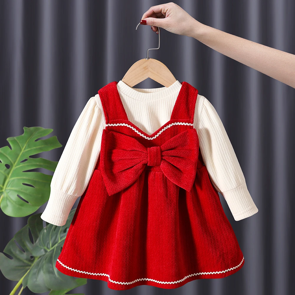 

Sweet Girls Princess 2Pcs Suit Winter Children Baby Infants Bow Party Dresses Sets Vestidos Kids