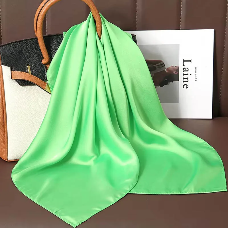 Luxus Einfarbig Seide Quadrat Schal Frauen Weiche Satin Pferd Haarband Halstuch Büro Hijab Stirnband Foulard Tasche Bänder Geschenk – Detail 16
