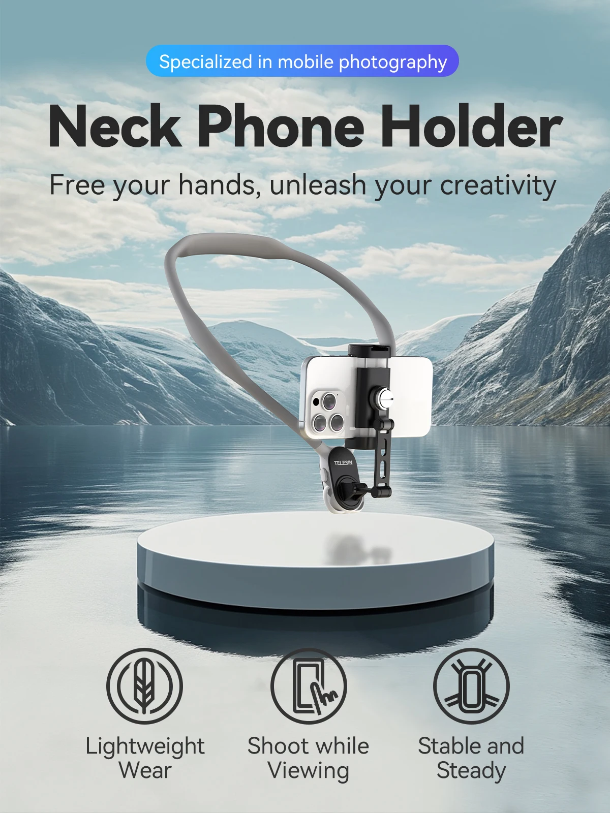 Neck Mount Phone Clip 360° Rotation Phone Hold for Iphone 15 14 13 12 11 10 SAM