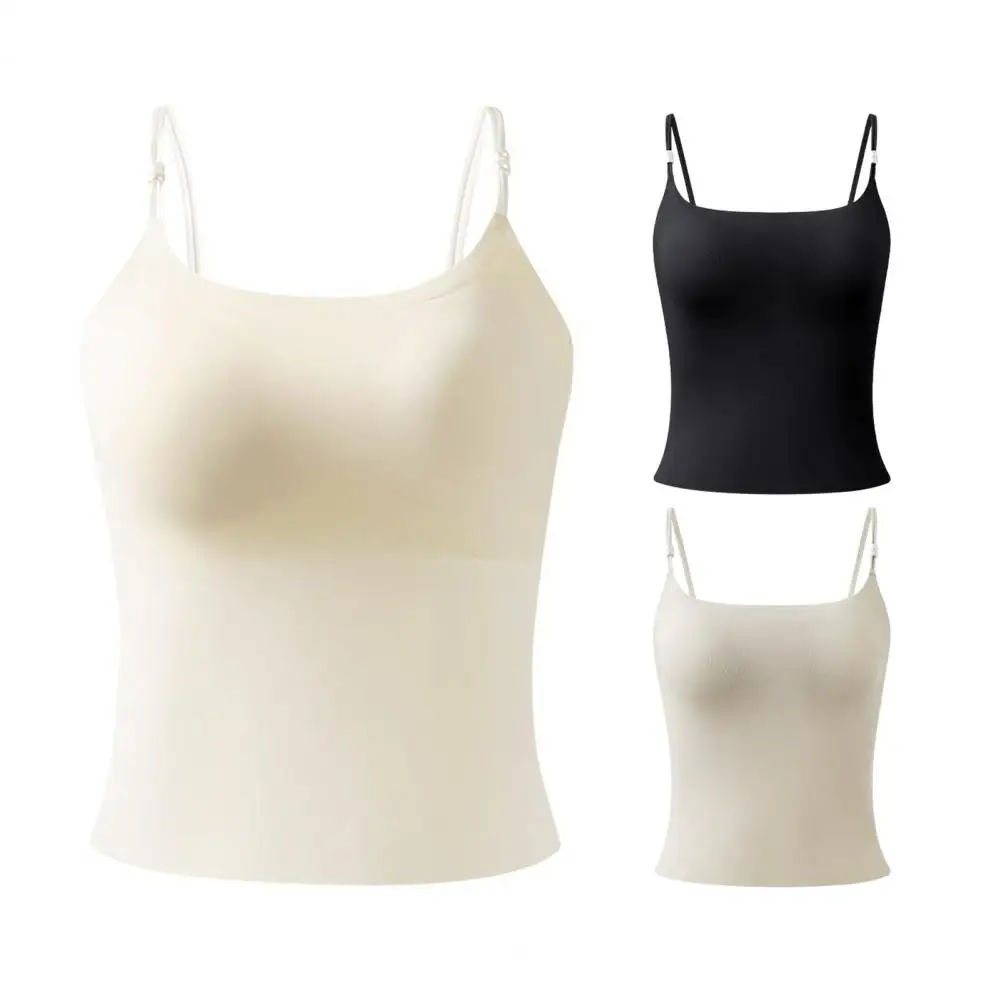 Women's Tank Tops with Built-in Bra Padded Sleeveless Spaghetti Strap Camisole Tops Double Lined Summer Basic Cami Shirts - Image 5