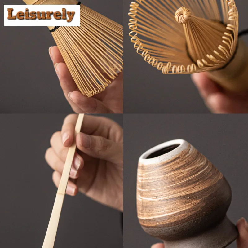 4pc/set Kiln-changed Coarse Pottery Tea Set Complete Set Whisk Batidor Japanese Matcha Set Kit Tea Holder Home Tea-making Tools