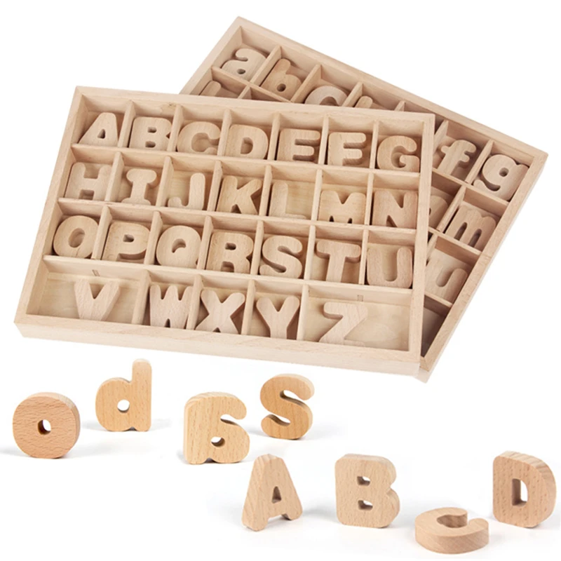 Lil namens Verlichten Engels alfabet blokken montessori houten speelgoed voor kinderen beuken  hoofdletters en kleine letters met sorteerdoos leermiddelen| | - AliExpress