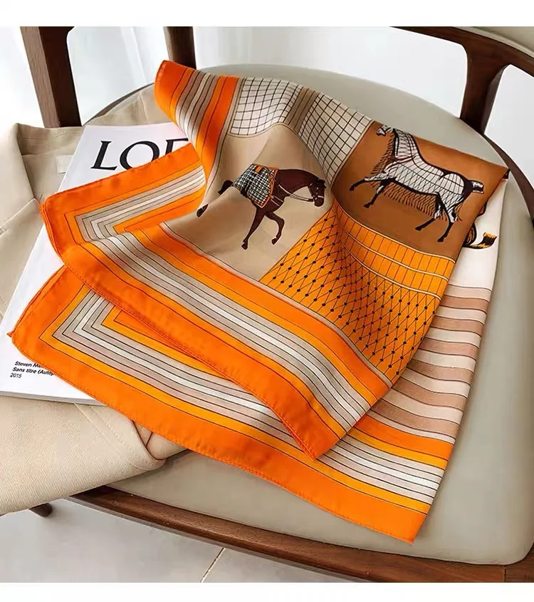 Head Scarf Women Luxury Brand Square 70*70cm Silk Foulard Satin Bandana Cheveux Soft Neckerchief Hijab Hair Scarves For Ladies 5
