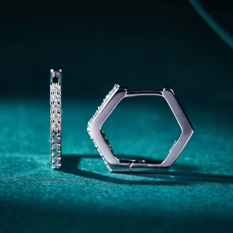 DEZO 1.5MM Moissanite Hoop Earrings For Women Solid 925 Sterling Silver Geometric Shaped Fashion Earring D color GRA Certificate