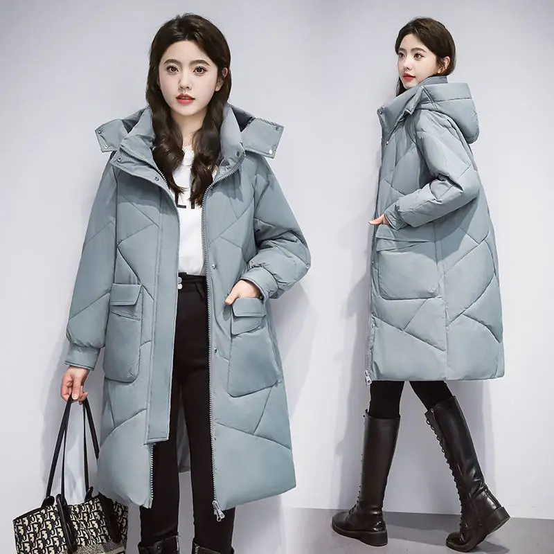 2023 New Women Down Jacket Winter Coat Female Mid Length Version Parkas Loose Thick Warm Outwear Hooded Leisure Time Overcoat