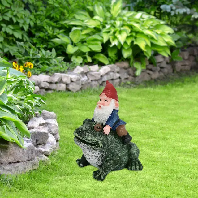 Gg Gyanta Dekoráció Törpe Lovaglás Békák Kerti Szobor Kültéri Dekorációs Ajándék - Image 3
