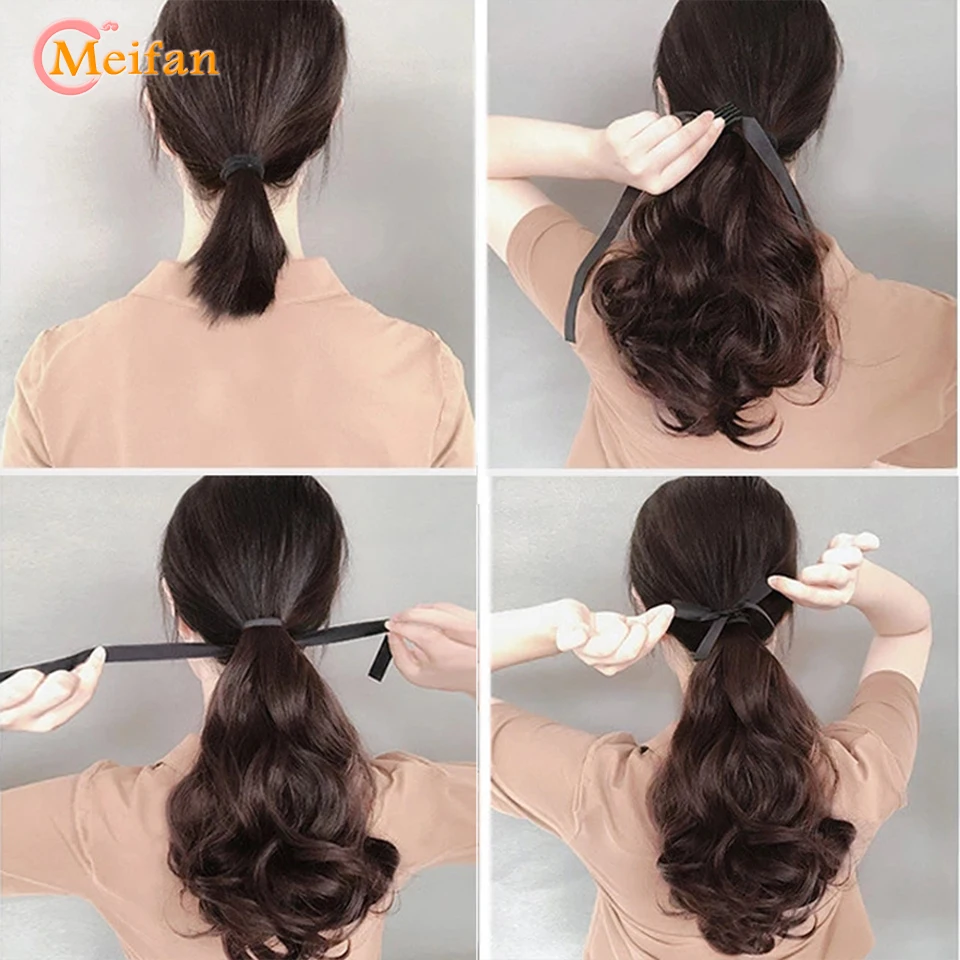 Coda di cavallo sintetica MEIFAN a onde corte per donna con coulisse legata alla Clip di coda di capelli nelle estensioni dei capelli pezzi di capelli finti naturali