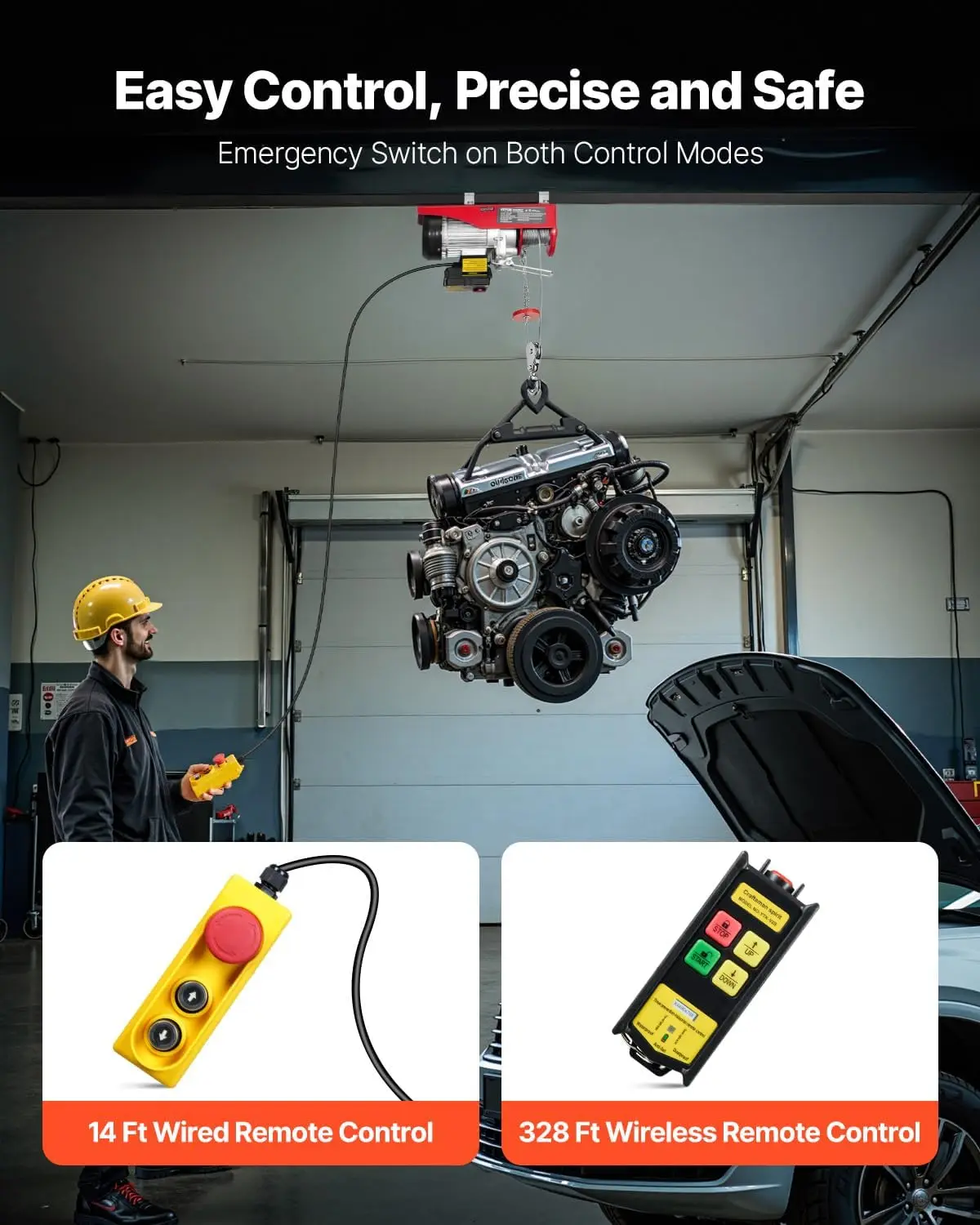 Electric Hoist, 1320 lbs 120V Electric Winch with 328 ft Wireless & 14 ft Wired Remote Control 40 ft Single Cable Lifting Height
