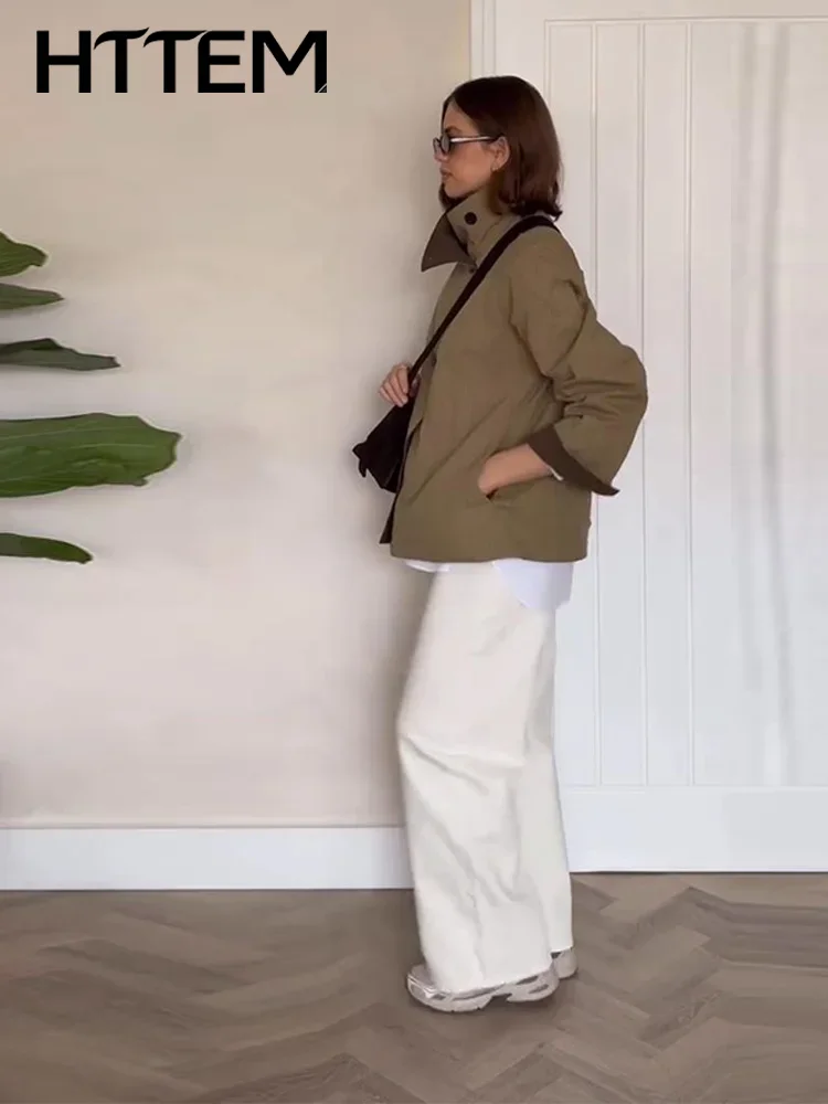 Veste réversible à col montant pour femme, simple boutonnage, manches longues, à carreaux, collection automne 2026, style décontracté, haute couture