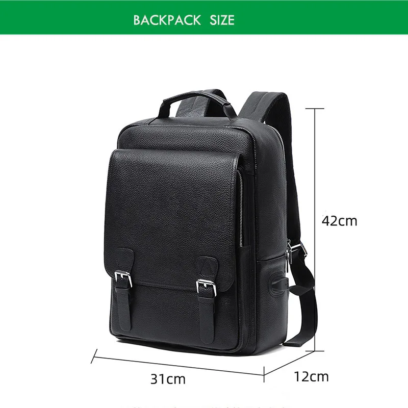 YIFANGZHE Genuine Leather Backpack with USB Charging Port,  Laptop Backpack 15.6 Inch For Men Working , Travel, School
