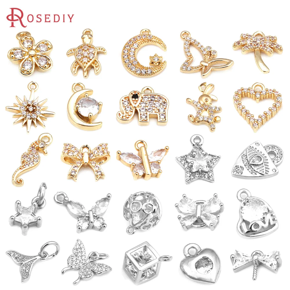 

6PCS 18K Gold Color Brass and Zircon Heart Charms Pendants High Quality Jewelry Making Necklace Earrings Accessories for Women