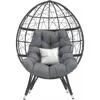 Oversize Wicker Egg Chair, Outdoor Indoor Egg Basket Lounge Chair w Large Cushion for Patio Backyard Garden Living Room (Grey) 5