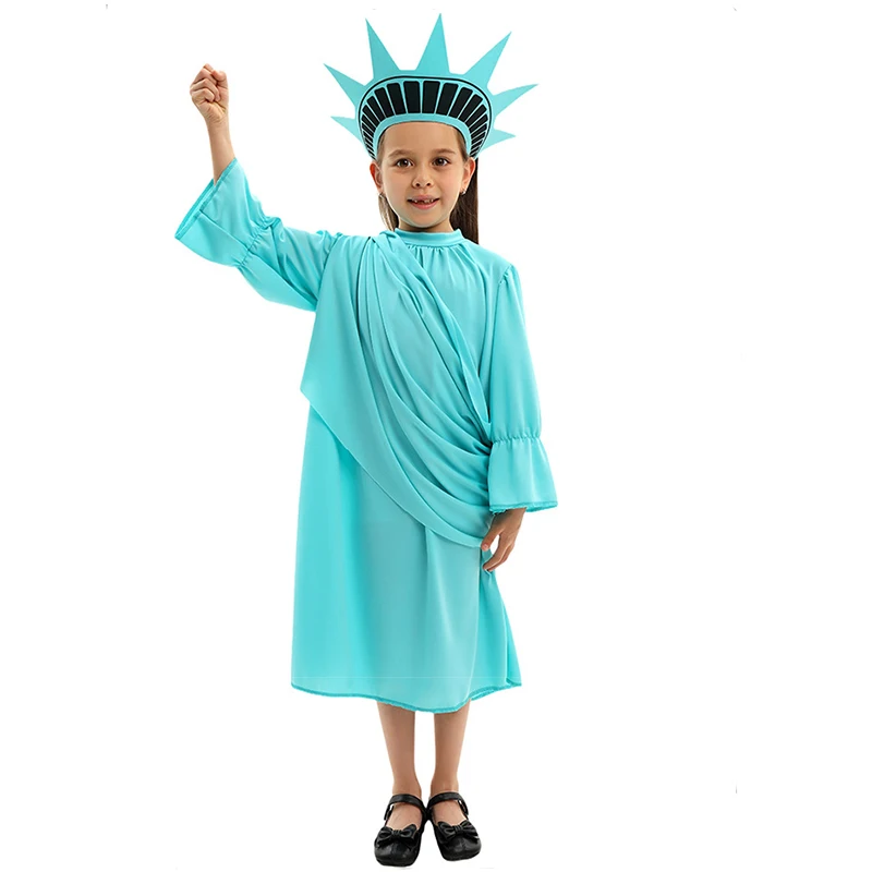 New Arrival Child Patriotic USA Lady Liberty Halloween Fancy Dress Up Girls Statue of Liberty Costume Kids Clothes Clothing Set