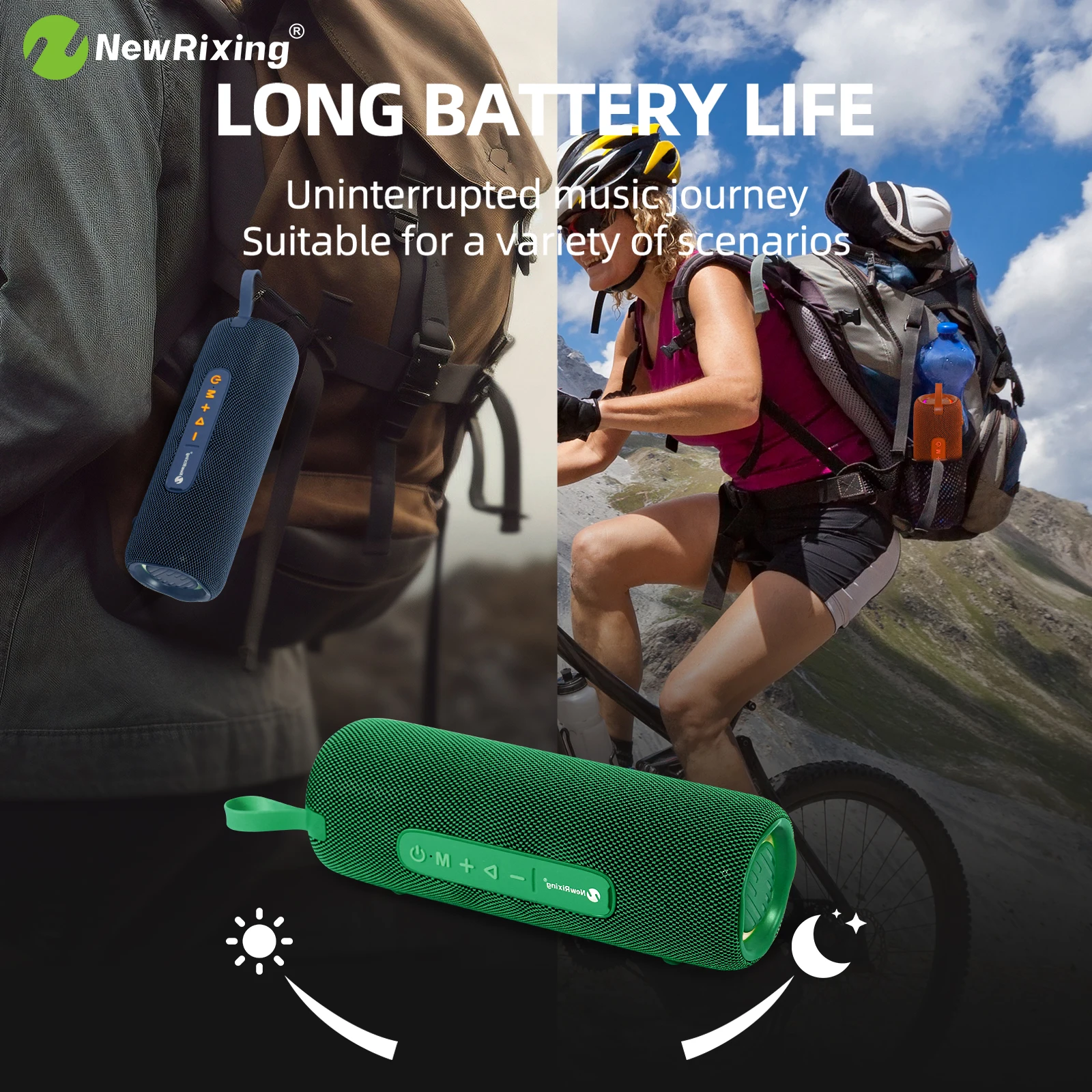 NewRixing 16W Portable Wireless Speaker,Outdoor speakers,BT speaker,Fabric appearance,RGB lights,Suitable for BT/AUX/TF/USB/TWS