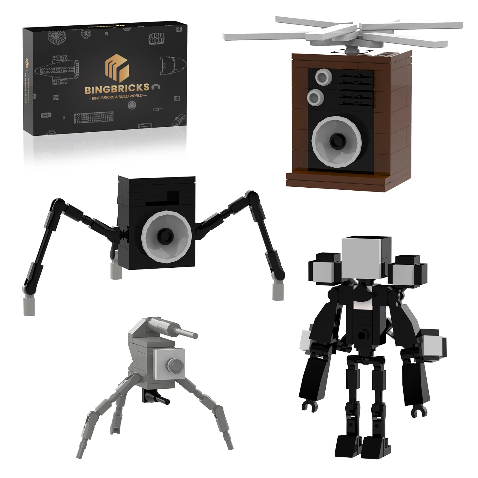 4-In-1 Skibidi Toilet Action Figure Building Toys-Include Cameraman,Speaker Man,Tv Man, Altoparlante Per Elicottero (220 Pezzi)