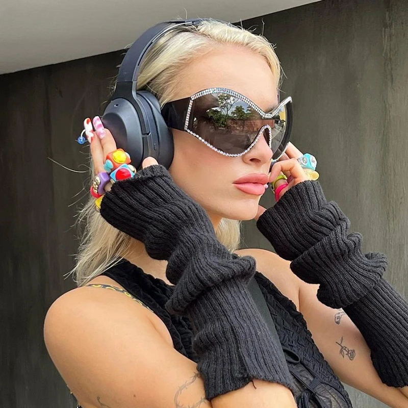 

Солнцезащитные очки Y2k в стиле стимпанк для мужчин и женщин, роскошные солнечные, в стиле панк, с бриллиантами, модные брендовые дизайнерские очки, UV400