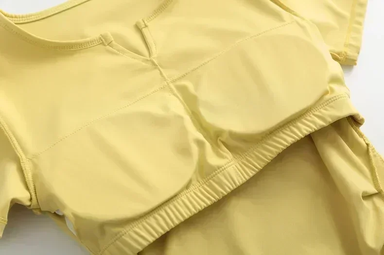 Lemon Women V-neck Fitness Running Sport Short Sleeve Shirt With Chest Pad Comfortable Elastic Pleats Yoga Clothes Pilates Top