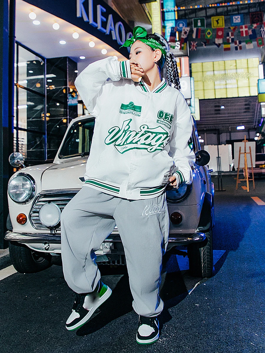 Jazz Modern Dance Rave Clothes Loose Jacket Hiphop Pants Kpop Clothing For Girls Boys Hip Hop Dance Performance Wea DQS11385