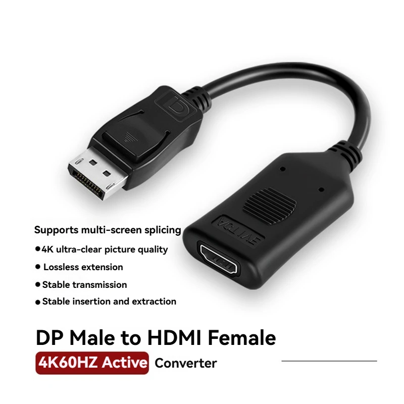 미니 DP to HDMI 4K 60HZ DP 남성 to HDMI 여성 액티브 어댑터 다중 시스템 호환 멀티 스크린 스플라이싱 지원