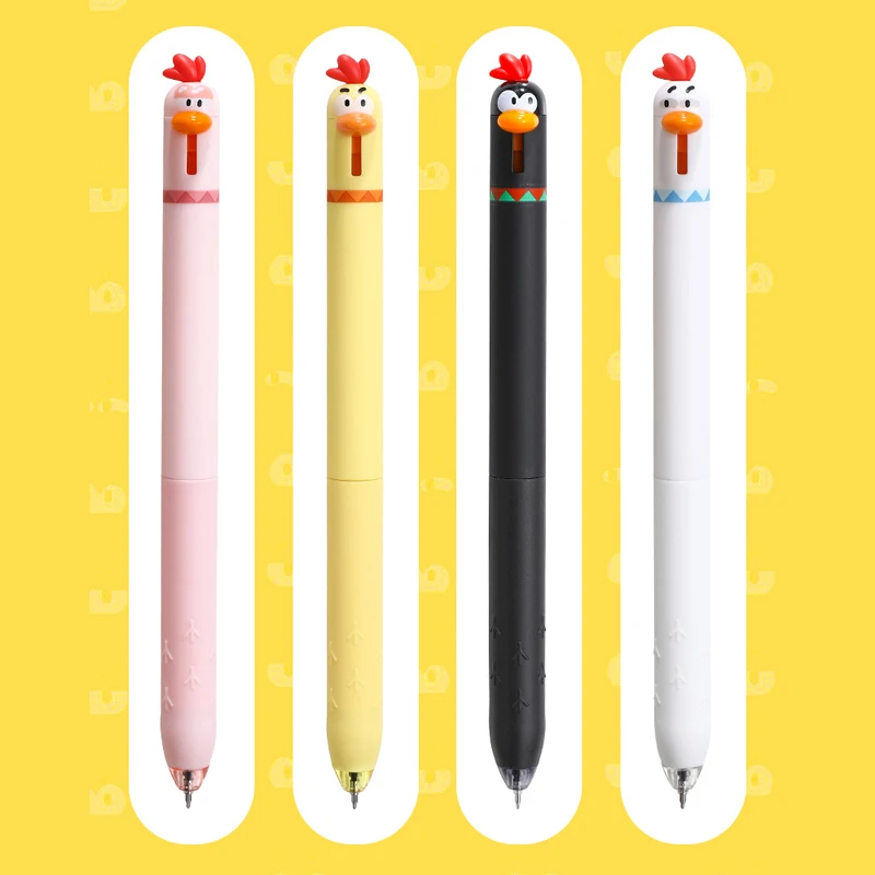 4 Pcs/Set Cute Chick Design Retractable Gel Pen 0.5mm Quick-Drying Black Ink Pens Funny Stress Relief Stationery Students Office